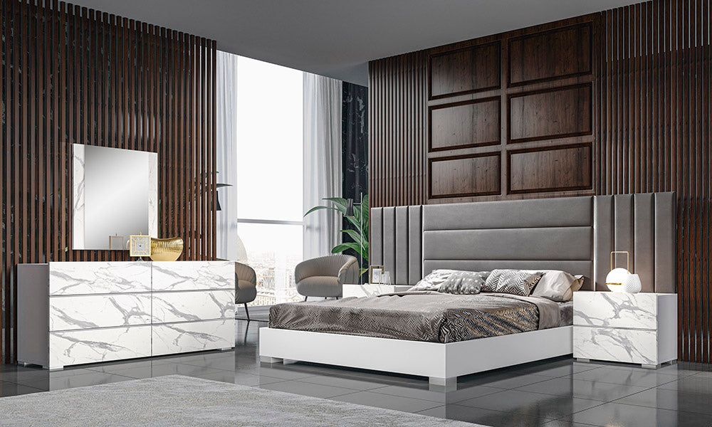 J & M Furniture Nina King Bed in White&Grey