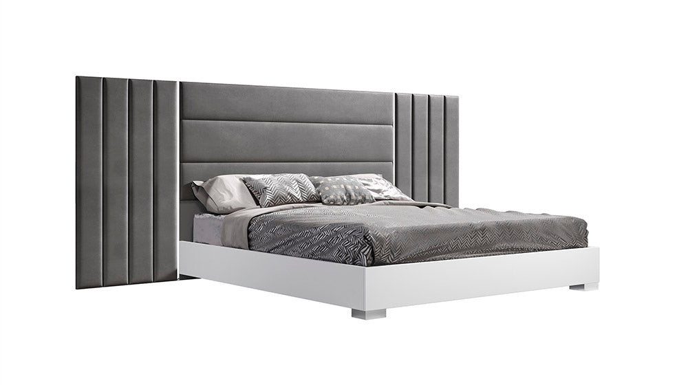 J & M Furniture Nina Queen Bed in White&Grey