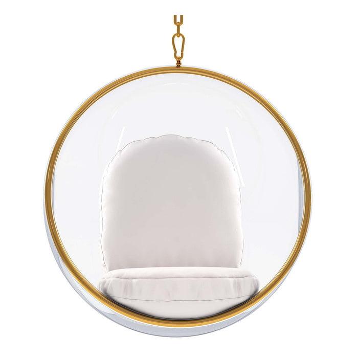 Acrylic And Faux Leather Hanging Balloon Chair - White And Gold