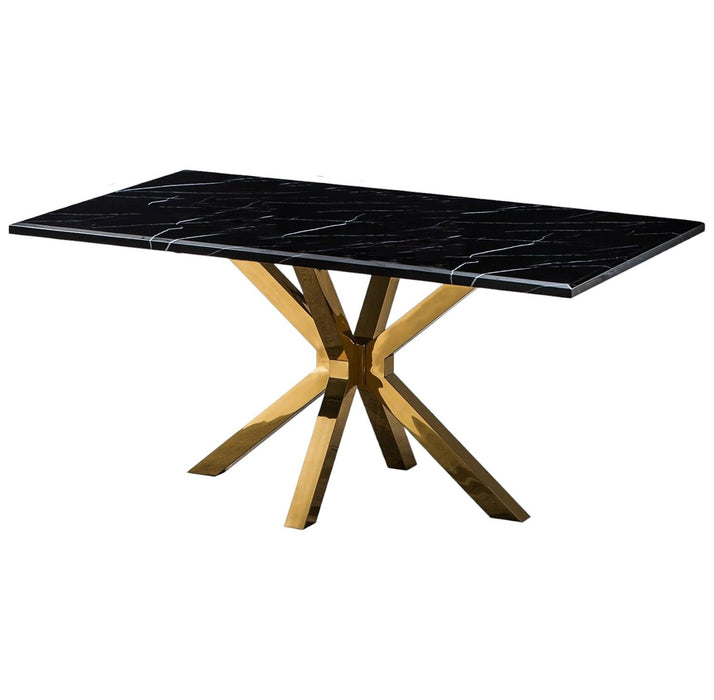 79" Marble And Metal Cross Leg Base Dining Table - Black