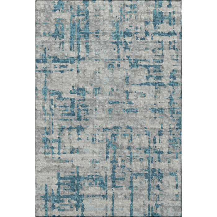10' X 14' Abstract Washable Area Rug With UV Protection - Persian Blue And Gray