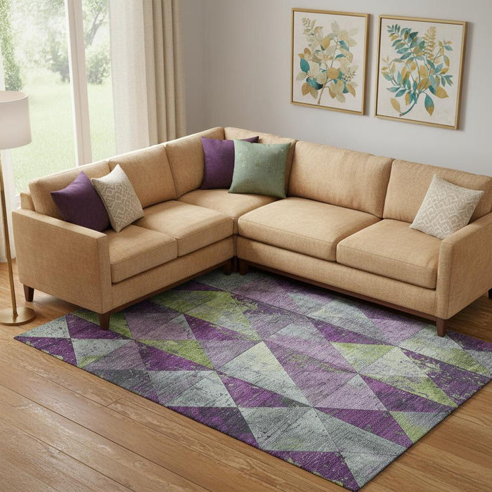 10' X 14' Geometric Washable Area Rug With UV Protection (699094) - Purple / Green / Ivory
