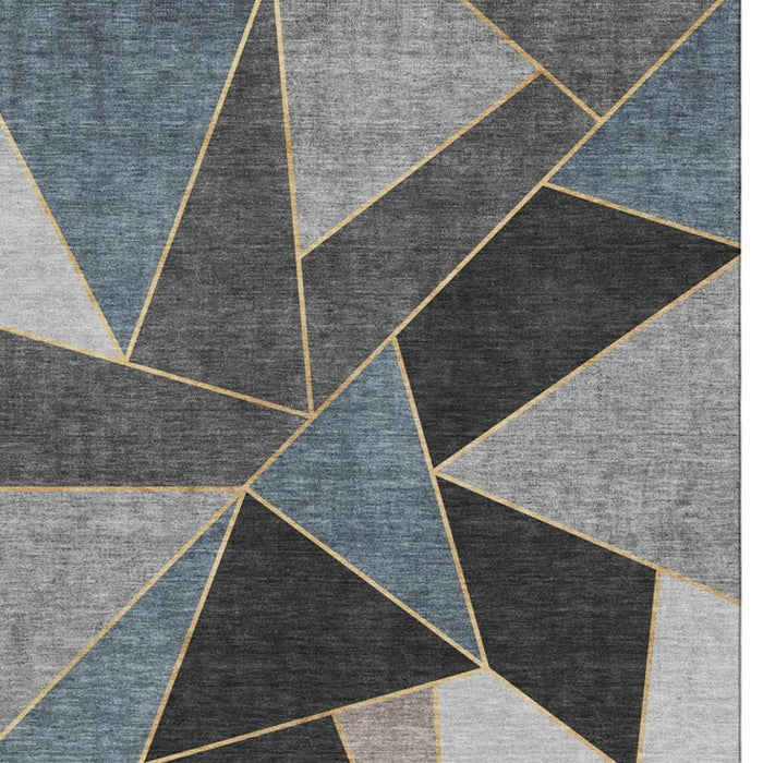 8' X 10' Geometric Washable Area Rug With UV Protection (653294) - Blue / Charcoal / Ivory