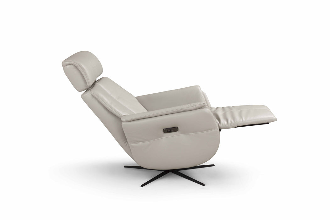 Genuine Leather Power Swivel Recliner - Light Gray