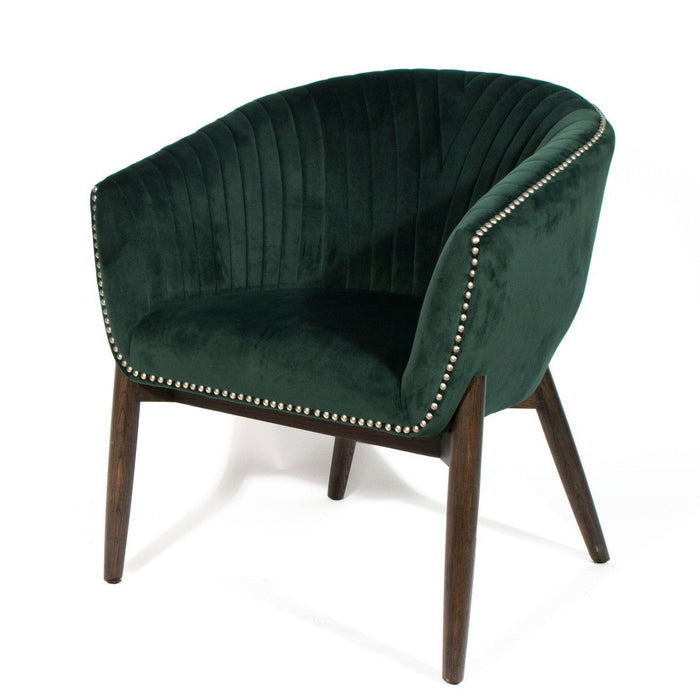 28" Velvet Arm Chair - Green / Brown