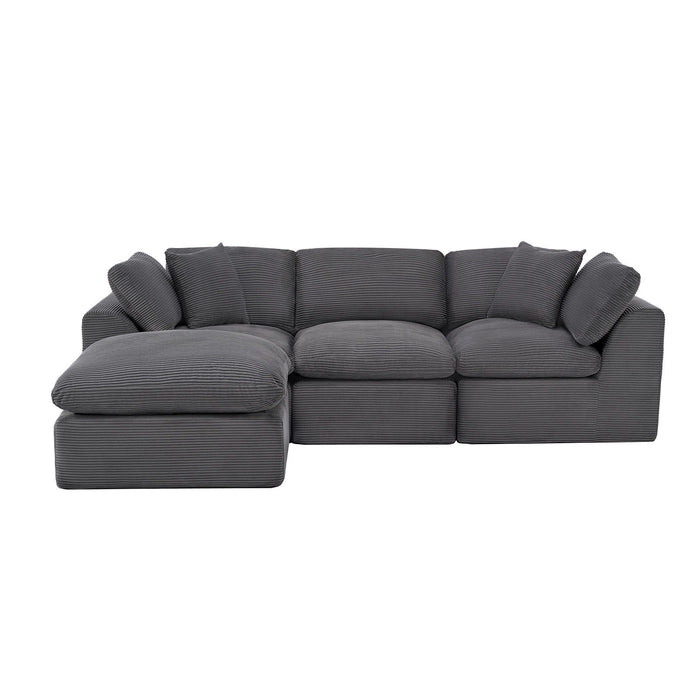 Corduroy Modular Sofa Chaise With Ottoman Toss Pillows (725209) - Dark Gray