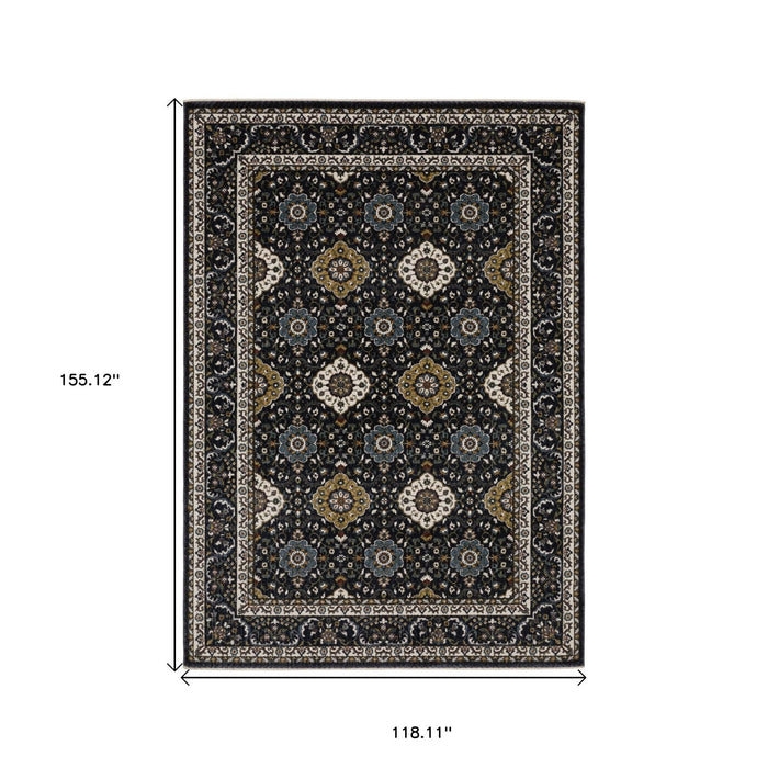 10' X 13' Medallion Area Rug With Fringe - Navy Blue And Gold