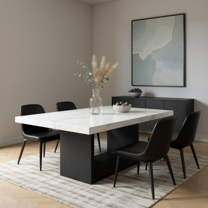 70" Faux Marble And Wood Pedestal Base Dining Room Table - White