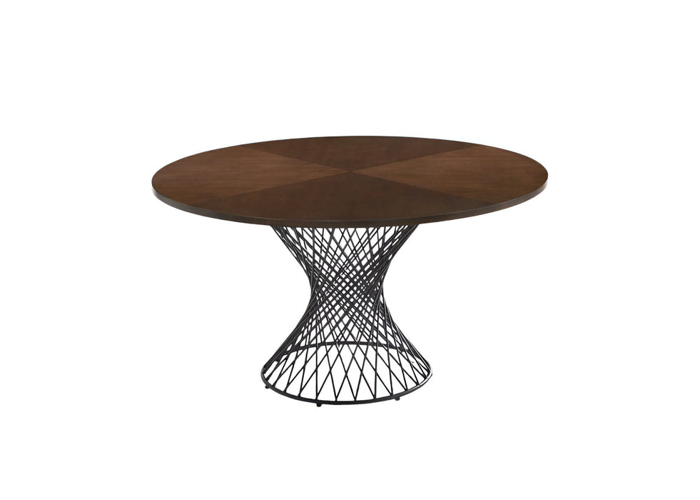 54" Rounded Solid Manufactured Wood And Iron Pedestal Base Dining Table - Brown / Black
