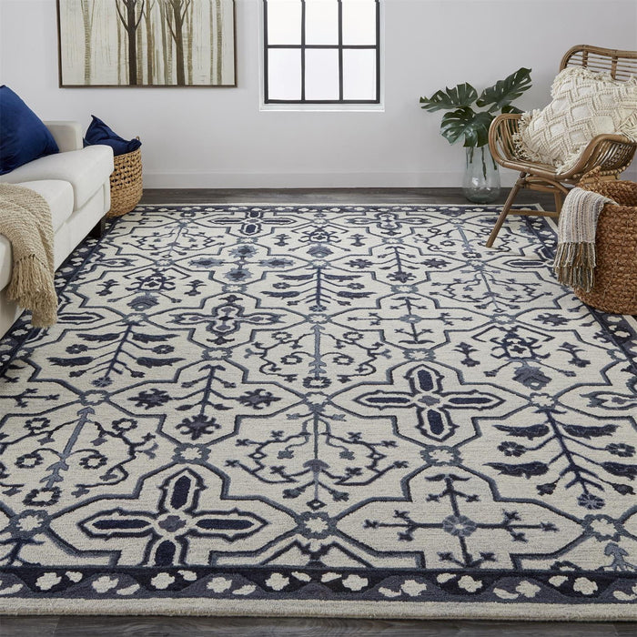 9' x 12' Wool Floral Tufted Handmade Stain Resistant Area Rug - Taupe And Gray