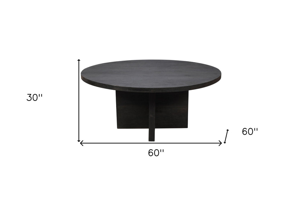 60" Rounded Solid Wood Pedestal Base Dining Table - Gray