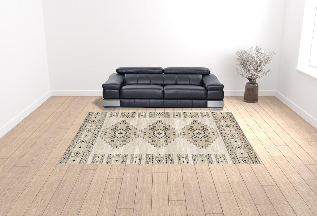 10' x 13' Southwestern Power Loom Stain Resistant Area Rug - Ivory Gray Black And Ivory
