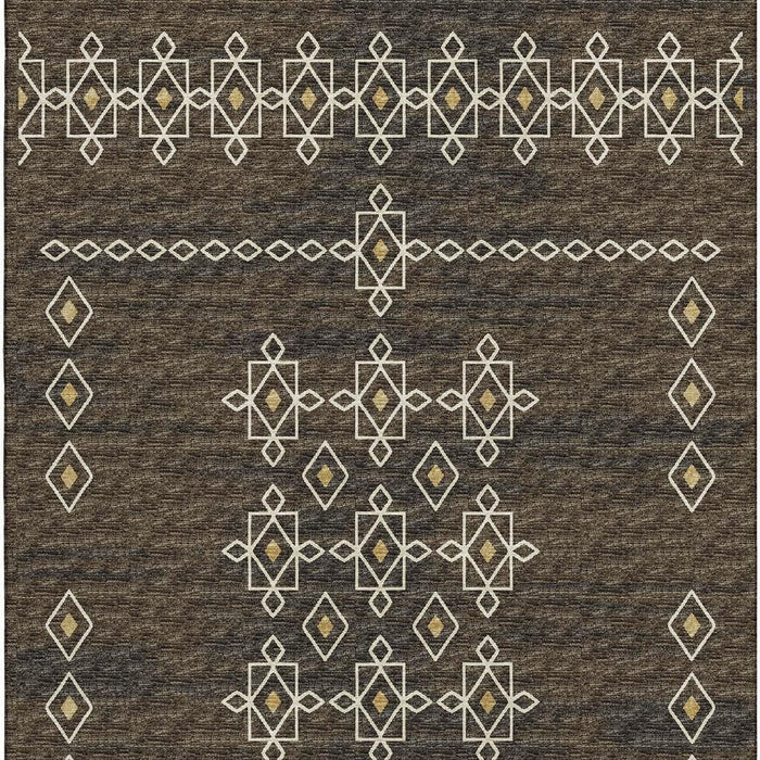 9' X 12' Tribal Washable Area Rug With UV Protection (644819) - Brown / Ivory / Gold