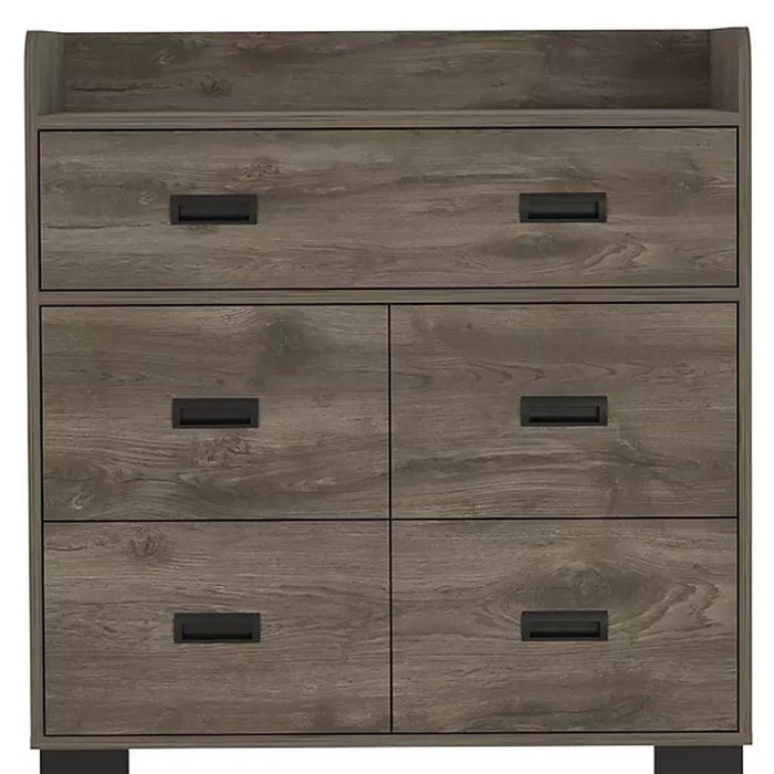 Wood Five Drawer Double Dresser - Dark Brown
