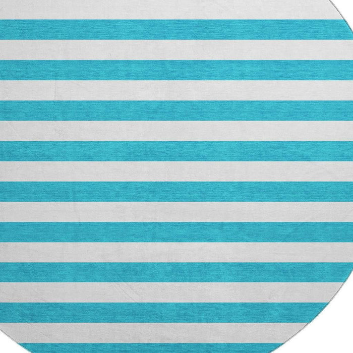 8' Striped Washable Round Rug With UV Protection (647671) - Teal / Ivory