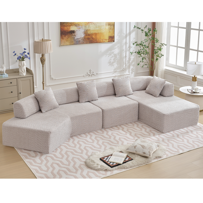 [NEW ARRIVED] [VIDEO PROVIDED]Modern Minimalist 140' L-Shape Couch ,No Assembly Required,Boucle,Modular Sofa ,Couch with Chaise,Free Combination Foam-Filled Sofa, 4 Seats, Gray