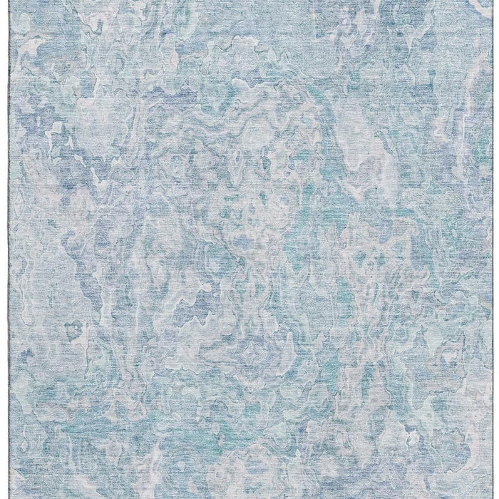 10' X 14' Abstract Washable Area Rug With UV Protection - Sky Blue And Ivory