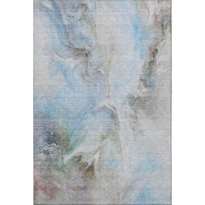 10' X 14' Abstract Washable Area Rug With UV Protection (697001) - Sky Blue / Gray / Silver