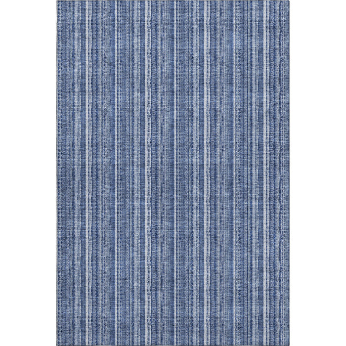 10' X 14' Striped Washable Area Rug With UV Protection (677543) - Denim Blue / Ivory