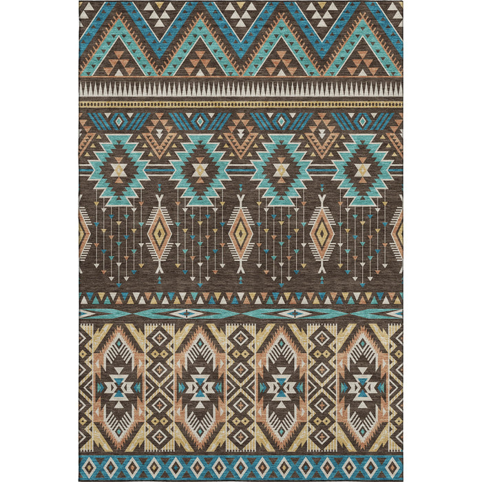 10' X 14' Tribal Washable Area Rug With UV Protection (705761) - Brown / Teal