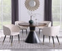Brown Sheridan dining table by Meridian Furniture, showcasing a sleek wooden surface and sturdy legs in a modern design.