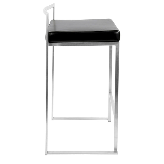 Fuji - Stackable Counter Stool - Black Faux Leather (Set of 2)
