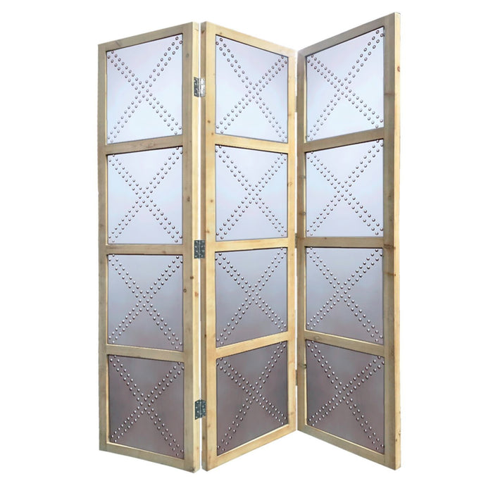 Folding Three Panel Screen Room Divider - Silver
