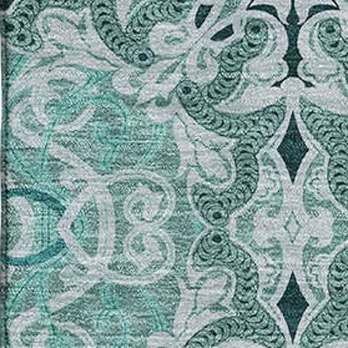 8' X 10' Medallion Washable Area Rug Polyester With UV Protection - Teal And Ivory