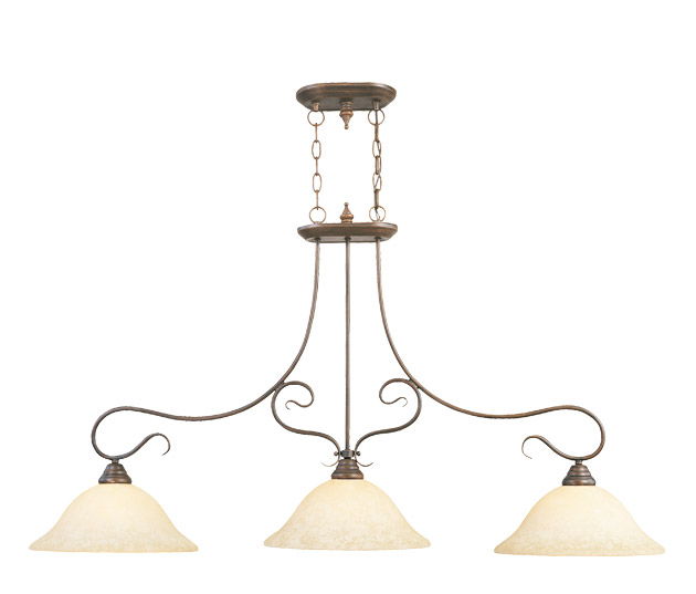 27" Three Light Metal Dimmable Chandelier With Shades - Bronze / Cream