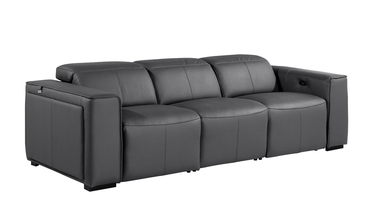 Top Grain Leather Reclining Metal USB Sofa (720388) - Dark Gray