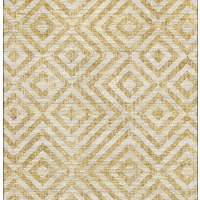 10' X 14' Geometric Washable Area Rug Polyester With UV Protection - Gold And Ivory
