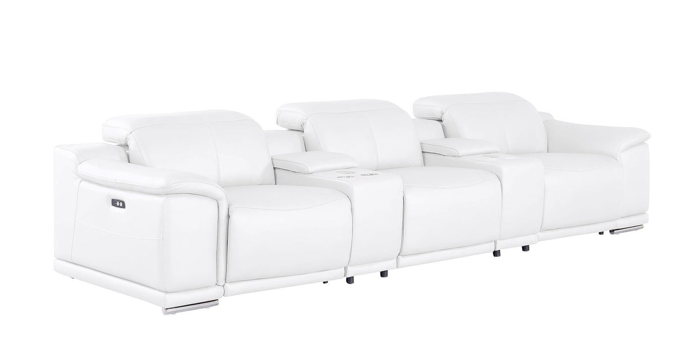 134" Leather Reclining USB Sofa - White
