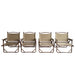 Set of four brown Giga foldable and portable armrest chairs, suitable for indoor and outdoor use, shown stacked and ready to sit.