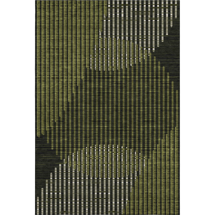 10' X 14' Geometric Washable Area Rug With UV Protection (678808) - Olive Green / Ivory / Charcoal