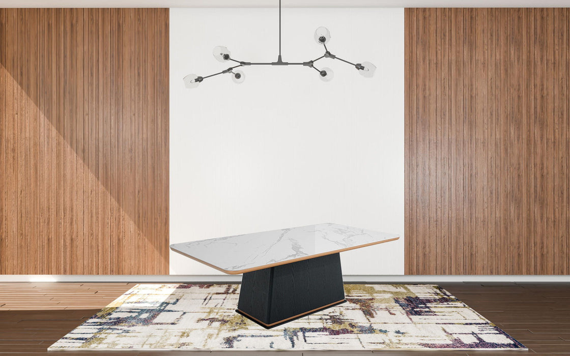 Ceramic Wood Pedestal Base Dining Table - White / Black