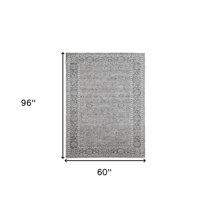 5' X 8' Wool Medallion Hand Woven Area Rug - Gray / Dark