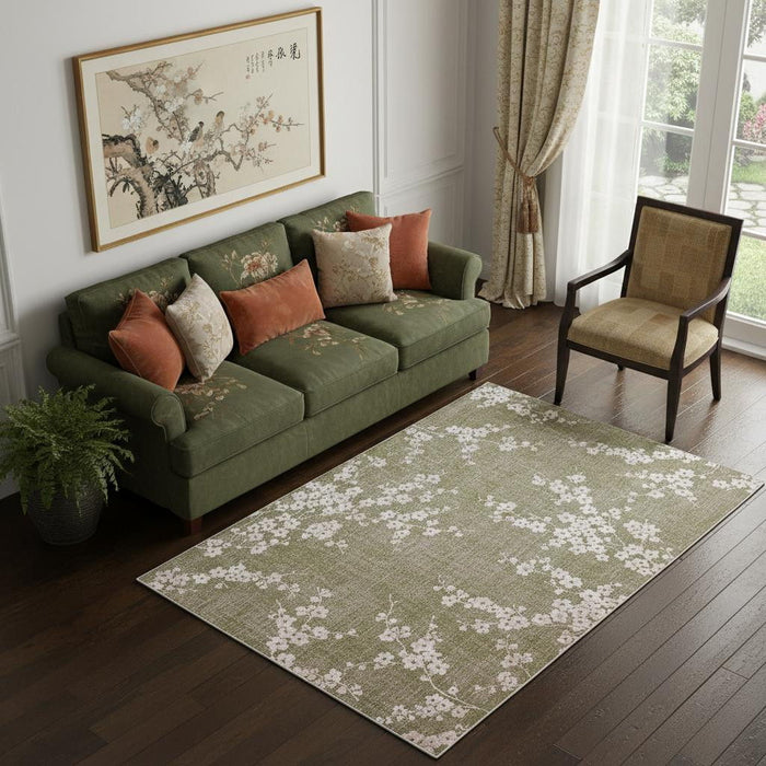 6' X 8' Oriental Washable Area Rug (548783) - Green / White