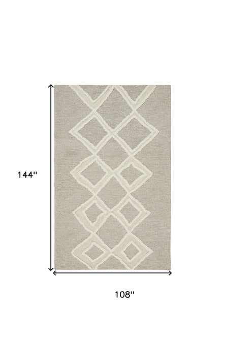 9' x 12' Wool Geometric Tufted Handmade Stain Resistant Area Rug - Ivory And Gray