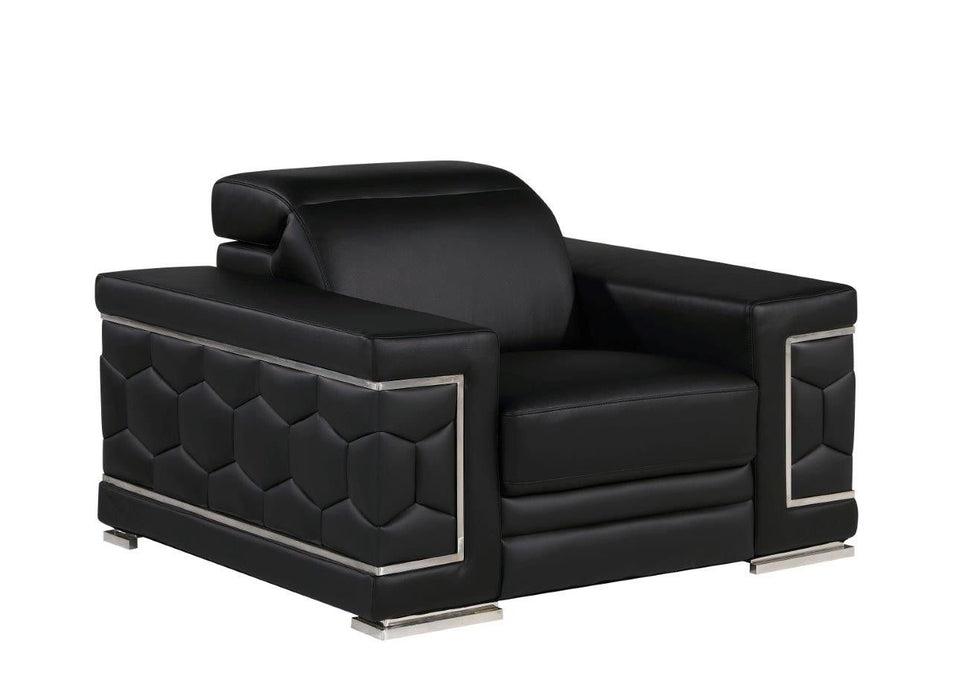 Genuine Leather Club Chair - Black And Silver