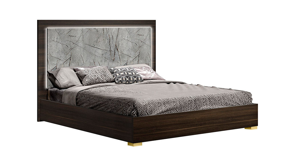 J & M Furniture Travertine Queen Size Bed in Wenge/Gold