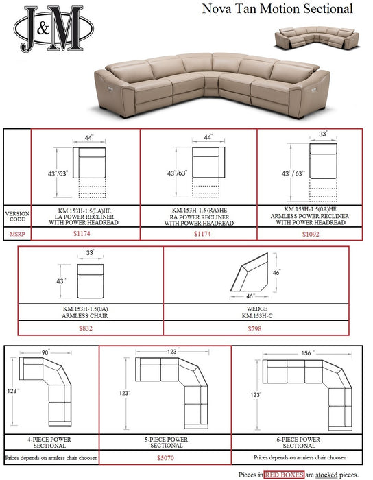 J & M Furniture Nova Motion 5pc Sectional in Tan