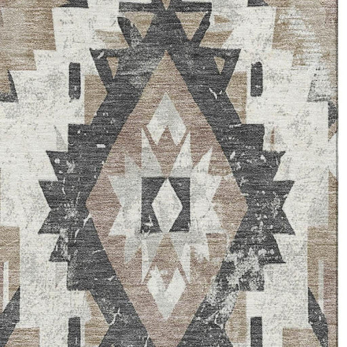 10' X 14' Southwestern Washable Area Rug With UV Protection (706619) - Taupe / Charcoal / Ivory