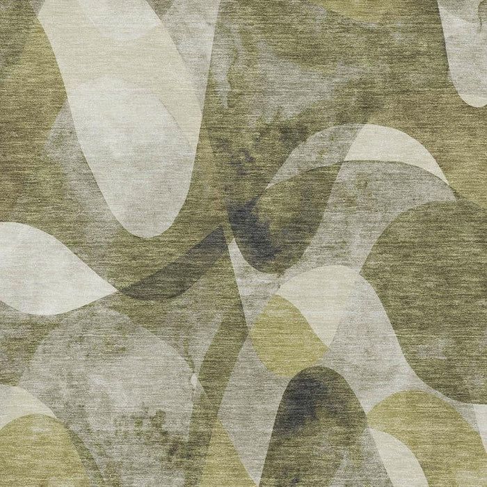 10' X 14' Abstract Washable Area Rug With UV Protection (648094) - Olive Green / Gray / Ivory