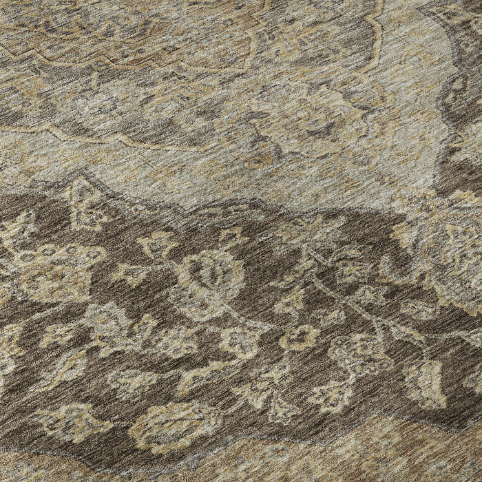 10' X 14' Floral Medallion Washable Area Rug With UV Protection (686891) - Chocolate / Beige / Gray