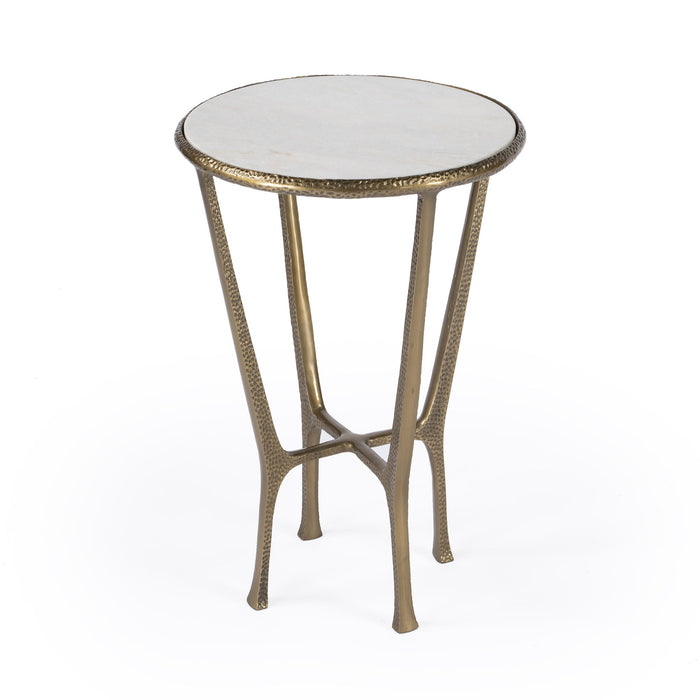 23" Distressed Marble And Aluminum Round End Table - Gold