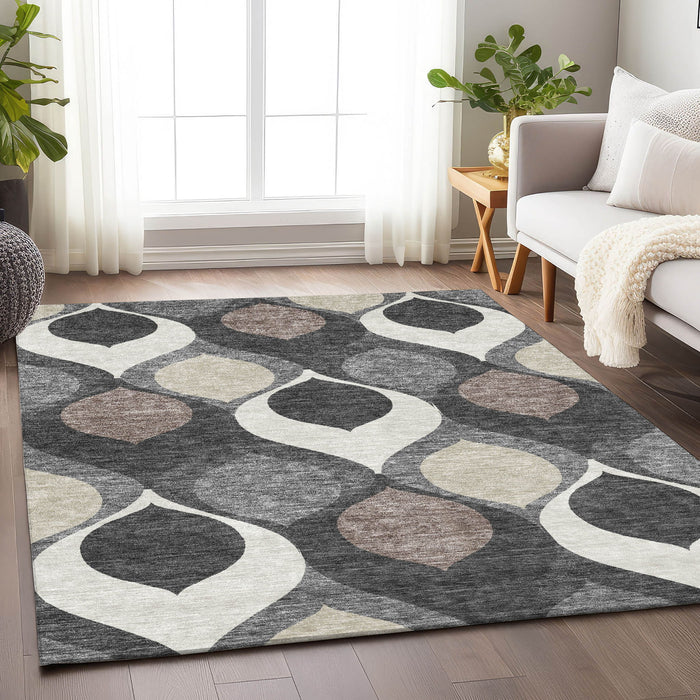 8' X 10' Ogee Washable Area Rug With UV Protection - Gray