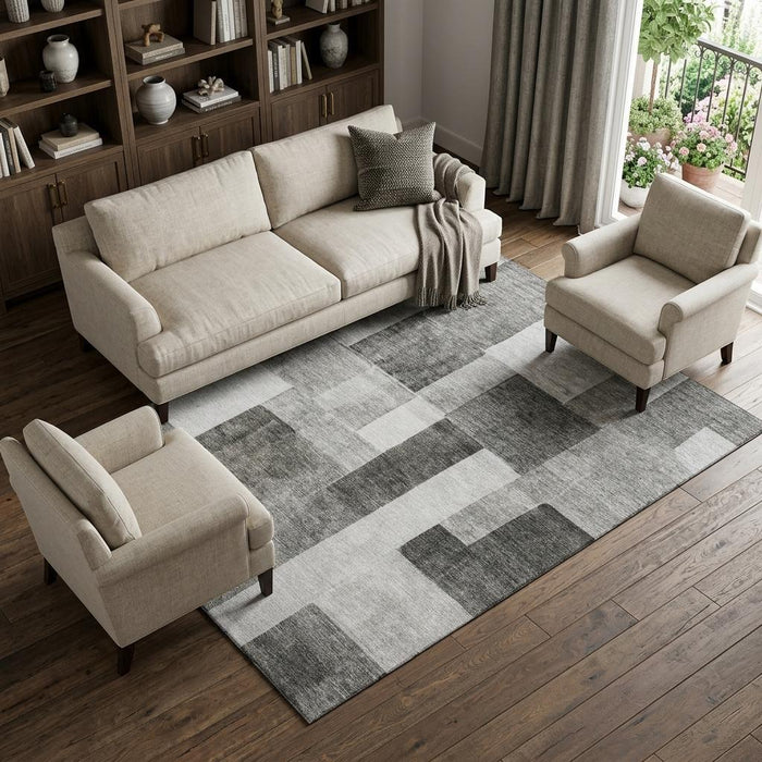 10' X 14' Geometric Washable Area Rug With UV Protection (688243) - Pewter / Gray / Silver