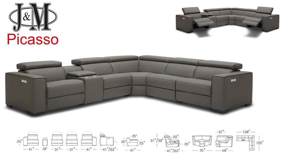 J & M Furniture Picasso Motion Sectional in Silver Grey