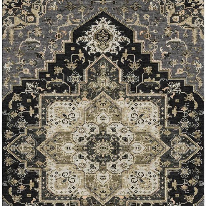 10' X 14' Oriental Washable Area Rug With UV Protection (681293) - Black / Gold / Beige