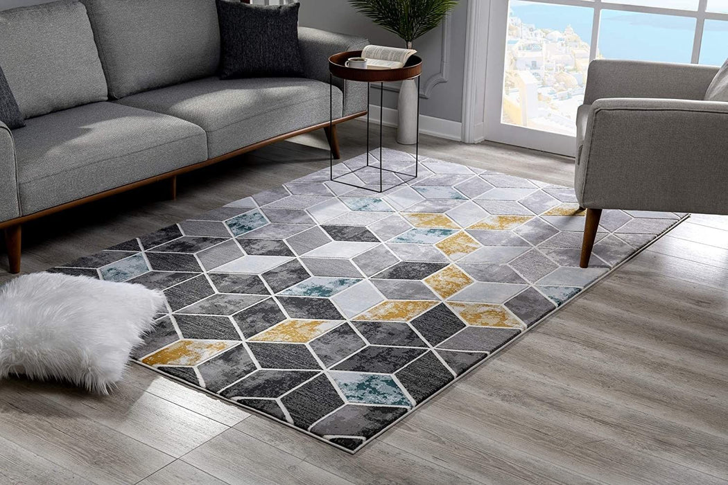 7.7' x 10.7' Geometric Power Loom Area Rug - Gray